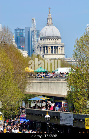 London, England, UK. St Paul's Cathedral seen from the Southbank Complex - Waterloo Bridge in the foreground Stock Photo