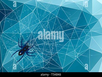 spider on web with a water drops Stock Vector