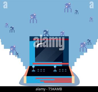 arcade machine aliens ufo video game retro background vector ...
