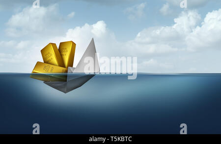 Risk of wealth and financial management or managing investments as a paper boat sinking due to poor finance organization strategy. Stock Photo