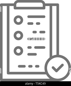 Folder tablet with check mark sign, quality control, verification line icon. Stock Vector