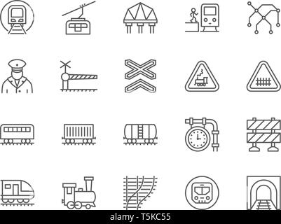 Set of Train and Railways Line Icons. Funicular, Subway Map, Locomotive and more Stock Vector