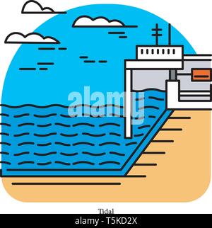 electric energy underwater tidal power plant isometric icon vector ...