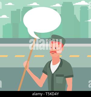 street sweeper man profession labour day vector illustration Stock Vector