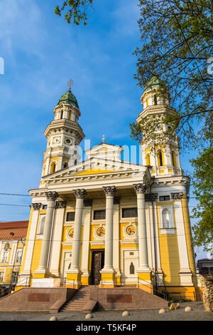 Building of the Holy Cross Greek Catholic Cathedral in Uzhhorod, Ukraine. The Baroque church was built in 1646 Stock Photo