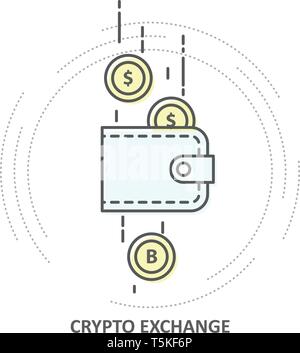 Cryptocurrency exchange - crypto wallet icon and coins, convertibility concept Stock Vector
