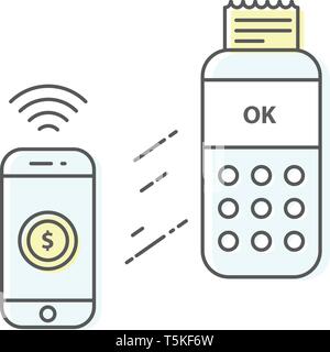 Wireless payment trough smart phone to credit card terminal icon Stock Vector