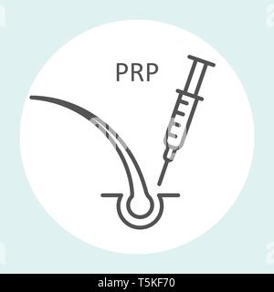 Platelet rich plasma icon, prp therapy, stop hair loss icon - syringe and hair Stock Vector