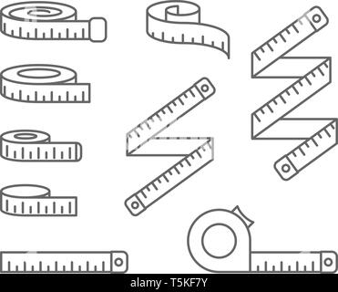 Measuring tape icons - reel, tape measure and bobbin, diet and lose weight concept Stock Vector