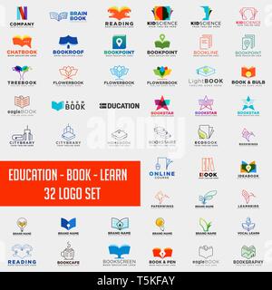 book education logo collection design abstract, education logo set download - vector Stock Vector