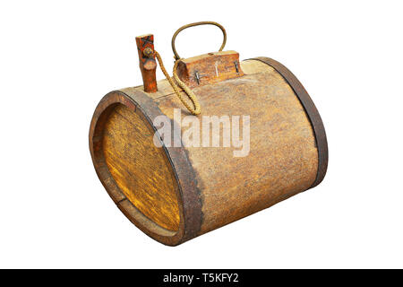 old wooden barrel for alcohol, isolation of historic object over white background Stock Photo