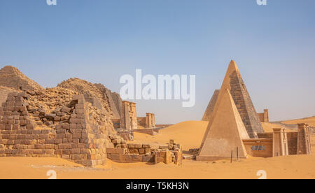 Meroe, Sudan, February 10., 2019:Restored Pyramids of the Black Pharaohs of Meroe in Sudan Stock Photo