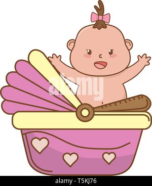 cute baby shower baby with babycare elements cartoon vector illustration graphic design Stock Vector