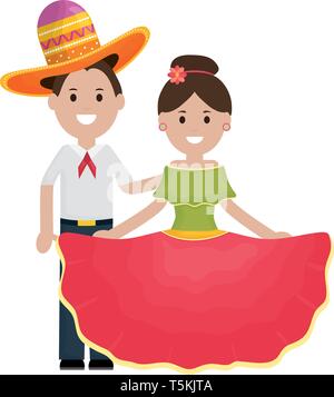 traditional mexicans couple with mariachi hat characters vector illustration design Stock Vector