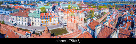Warsaw, Poland red orange roof in old town market square with historic street town architecture and windows rooftop closeup pattern Stock Photo