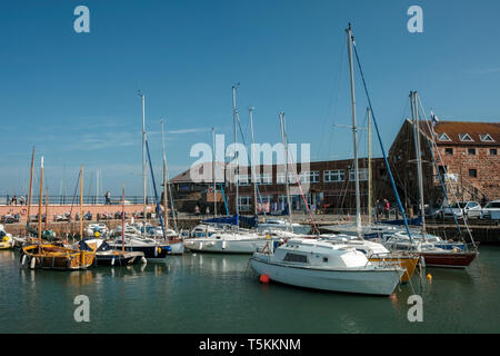 Sailing boats docked in North Berwick harbour on a sunny day, East Lothian, Scotland Stock Photo