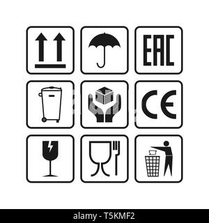 Vector illustration, flat design. Packaging icons, package signs set Stock Vector