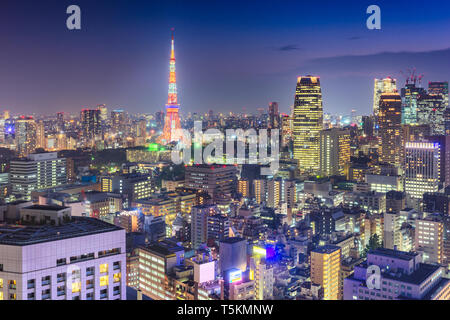 Tokyo, Japan cityscape and tower at night. Stock Photo