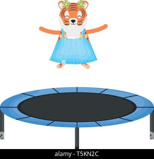 cute female tiger in slastic trampoline vector illustration design Stock Vector