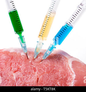 Injection into fresh meat on white background Stock Photo - Alamy