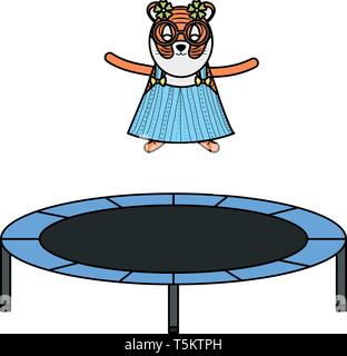 cute female tiger in slastic trampoline vector illustration design Stock Vector