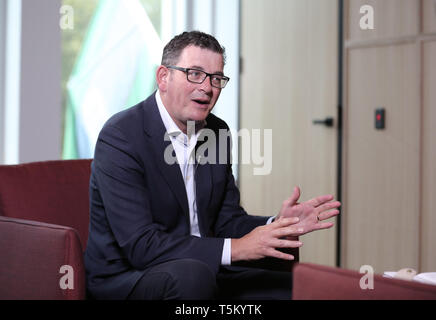 Melbourne Australia. 24th Apr 2019. Australian State Premier of Victoria Daniel Andrews speaks in an interview with Xinhua in Melbourne Australia April 24 2019. TO GO WITH Interview Belt and Road foru...