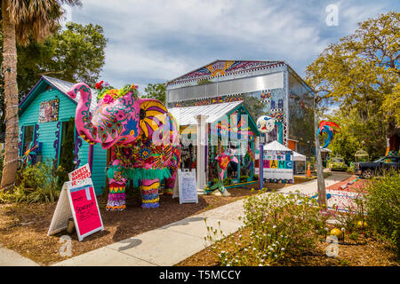 Colorful funky Safety Harbor Art and Music Center  or SHAMC in Safety Harbor Florida Stock Photo