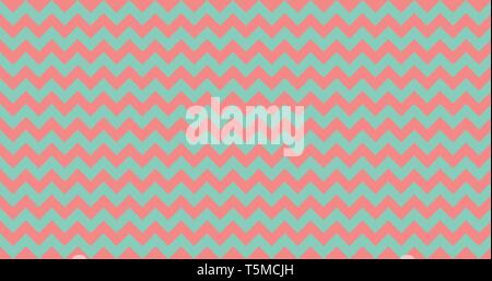 Vector zigzag chevron stipes seamless pattern, living coral turquoise green. Vector illustration. Stock Vector