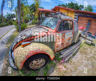 VW at Colorful psychedelic Whimzeyland or the Bowling Ball House in Safety Harbor Florida Stock Photo