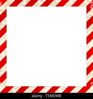 Red and white stripes with grunge texture, warning industrial square frame on white Stock Vector