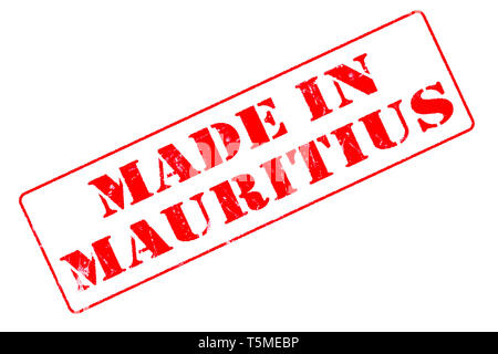 Rubber stamp with red ink on white background concept reading Made In Mauritius Stock Photo