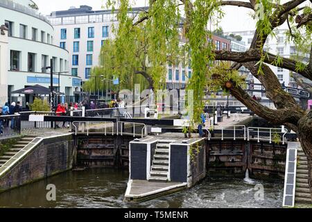 The canal locks on the Regents Canal at Camden Town market, North London England UK Stock Photo
