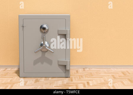 Safe box with combination lock on the floor in the room, 3D rendering Stock Photo