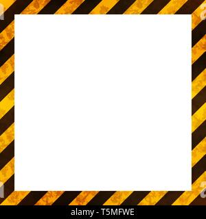 Yellow and black stripes with grunge texture, warning industrial square frame on white Stock Vector