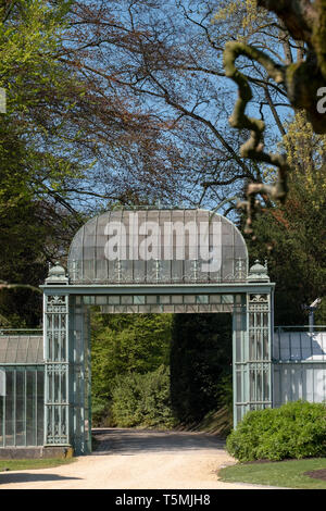 The Royal Greenhouses at Laeken, composed of a complex of a number of greenhouses. The Castle of Laeken is home to the Belgian royal family. Stock Photo