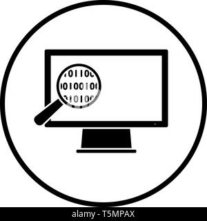 Data Analysing Icon. Thin Circle Stencil Design. Vector Illustration. Stock Vector