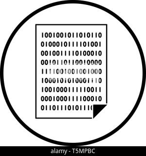 Sheet With Binary Code Icon. Thin Circle Stencil Design. Vector Illustration. Stock Vector