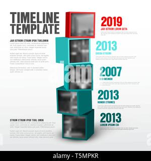 Vector timeline template made from cubes with photos Stock Vector
