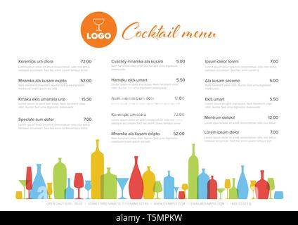 Modern colorful minimalistic cocktail menu template with three columns horizontal design layout and nice typography Stock Vector