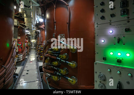 The missile silo room on the nuclear-powered fleet ballistic missile  submarine USS Ohio (SSBN-726/SSGN-726). Stock Photo