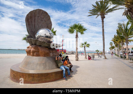 Oyster pearl sculpture on the malecon in La Paz, Baja California Sur ...