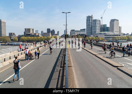 London, UK - April 19, 2019: Extinction Rebellion Protesters on Waterloo Bridge Stock Photo