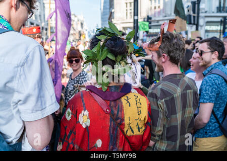 London, UK - April 19, 2019: Extinction Rebellion Protesters in Oxford Street Stock Photo