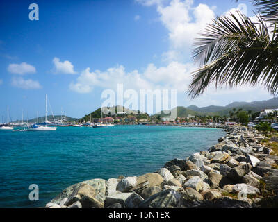 Marigot, Saint Martin, France - 2015 Cituscape with view of the bay - yachts and turquoise water Stock Photo