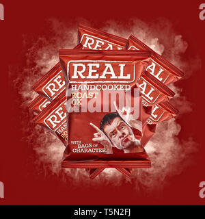 Real Roast Ox Handcooked Potato Crisps Stock Photo