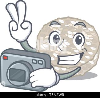 Photographer rice cakes served on cartoon board Stock Vector