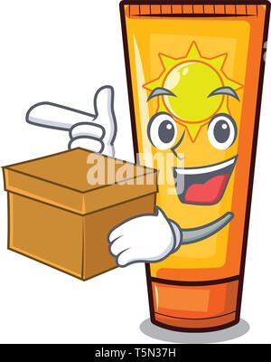 With box sun cream isolated in the character Stock Vector