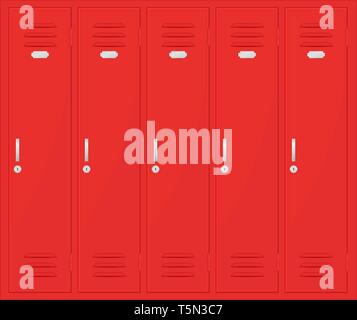 Safety deposit boxes. Red lockers Stock Vector