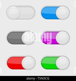 Toggle switch buttons. Colored On and Off web icons Stock Vector