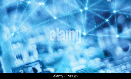 Global cyberspace cyberattacks points of focus, technology futuristic backdrop conception. Geometric triangle shape objects Stock Photo